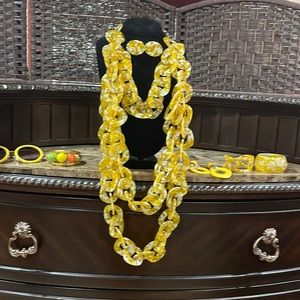 Bright Yellow Resin Link Necklace Set - Women Jewelry